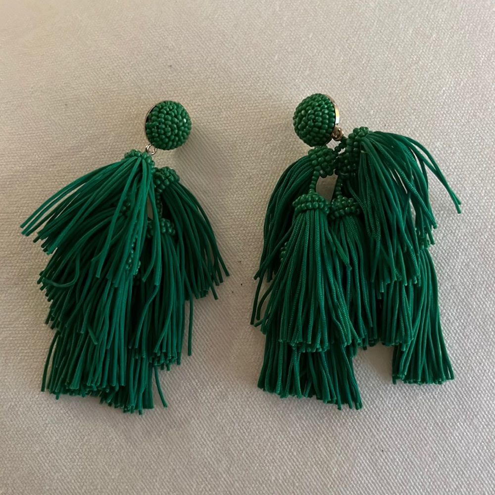 Allie Beads Green Tassel Earrings